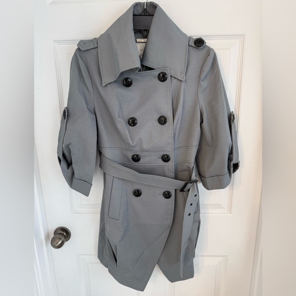 NWT Vero Moda classic double-breasted belted trench coat in Gray SZ SMALL